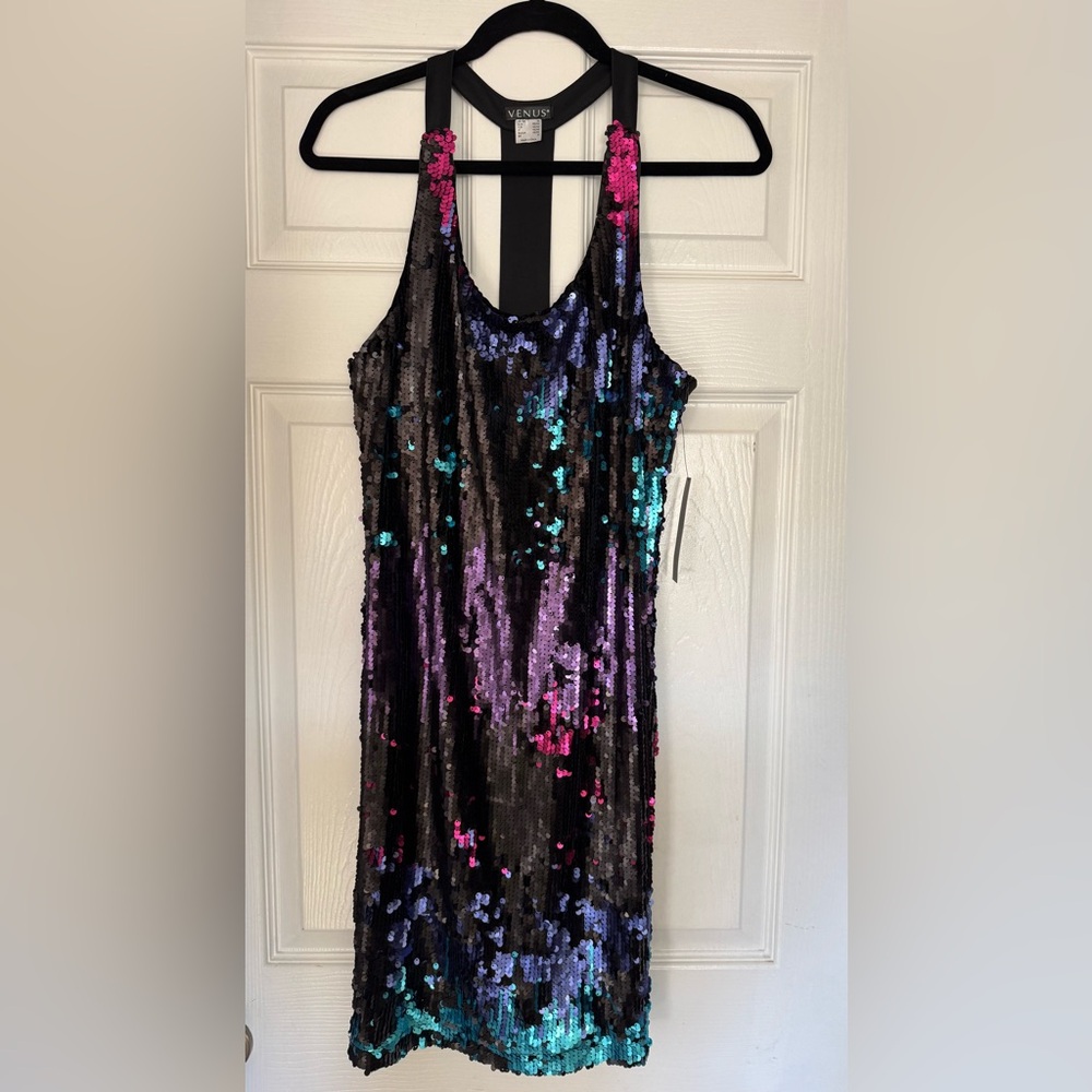 VENUS Black/Pink/Blue Sequin Dress size M